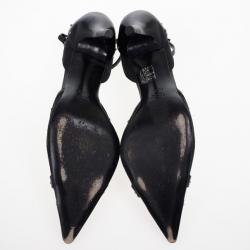 Pre Owned Gucci Black Leather Pointed Toe Ankle-Strap Heels Size 40.5
