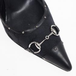 Pre Owned Gucci Black Leather Pointed Toe Ankle-Strap Heels Size 40.5