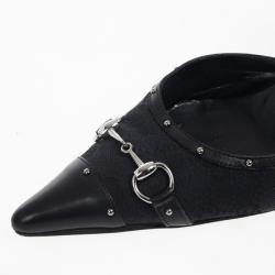 Pre Owned Gucci Black Leather Pointed Toe Ankle-Strap Heels Size 40.5