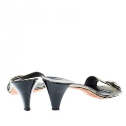 Pre Owned حذاء سلايدز غوتشي هيستريا كانفاس كريستال GG أزرق/ بيج مقاس 38