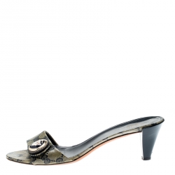 Pre Owned حذاء سلايدز غوتشي هيستريا كانفاس كريستال GG أزرق/ بيج مقاس 38