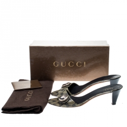 Pre Owned حذاء سلايدز غوتشي هيستريا كانفاس كريستال GG أزرق/ بيج مقاس 38