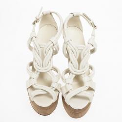 Pre Owned صندل غوتشي كوتاو جلد كريمي كعب روكي مقاس 36