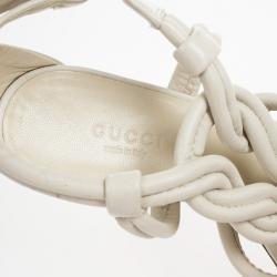 Pre Owned صندل غوتشي كوتاو جلد كريمي كعب روكي مقاس 36