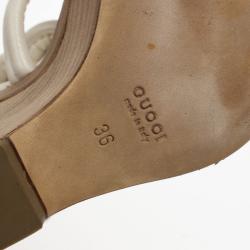 Pre Owned صندل غوتشي كوتاو جلد كريمي كعب روكي مقاس 36