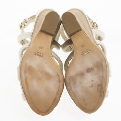 Pre Owned صندل غوتشي كوتاو جلد كريمي كعب روكي مقاس 36