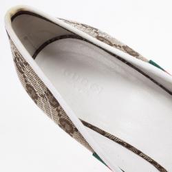 Pre Owned Gucci Guccissima Canvas Lace Up Peep Toe Wedges Size 38.5