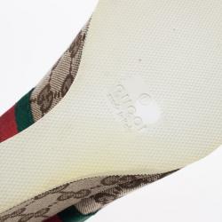 Pre Owned Gucci Guccissima Canvas Lace Up Peep Toe Wedges Size 38.5