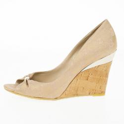 Pre Owned Gucci Guccissima Canvas Cyprus Cork Wedge Pumps Size 37