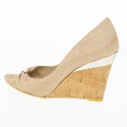 Pre Owned Gucci Guccissima Canvas Cyprus Cork Wedge Pumps Size 37