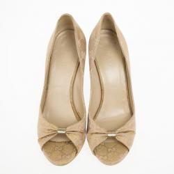 Pre Owned Gucci Guccissima Canvas Cyprus Cork Wedge Pumps Size 37