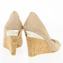 Pre Owned Gucci Guccissima Canvas Cyprus Cork Wedge Pumps Size 37