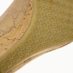 Pre Owned Gucci Guccissima Canvas Cyprus Cork Wedge Pumps Size 37