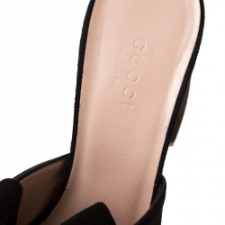 Pre Owned Gucci Black Suede Leather GG Marmont Fringe Mules Size 37