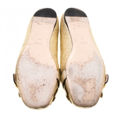 Pre Owned Gucci Metallic Gold Foil Leather GG Marmont Fringe Detail Flats Size 37