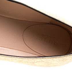 Pre Owned Gucci Metallic Gold Foil Leather GG Marmont Fringe Detail Flats Size 37