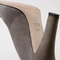 Pre Owned Gucci Dark Grey Suede Interlocking G Buckle Pumps Size 38.5