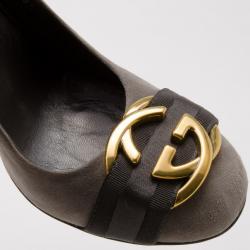Pre Owned Gucci Dark Grey Suede Interlocking G Buckle Pumps Size 38.5