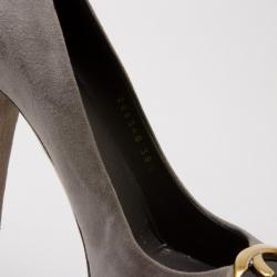 Pre Owned Gucci Dark Grey Suede Interlocking G Buckle Pumps Size 38.5