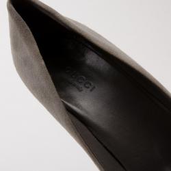 Pre Owned Gucci Dark Grey Suede Interlocking G Buckle Pumps Size 38.5