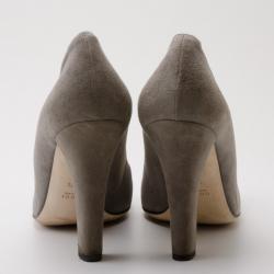 Pre Owned Gucci Dark Grey Suede Interlocking G Buckle Pumps Size 38.5