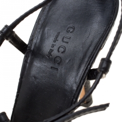 Pre Owned صندل غوتشي إبزيم سير T جلد غوتشيسيما أسود مقاس 36