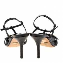 Pre Owned صندل غوتشي إبزيم سير T جلد غوتشيسيما أسود مقاس 36