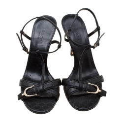 Pre Owned صندل غوتشي إبزيم سير T جلد غوتشيسيما أسود مقاس 36