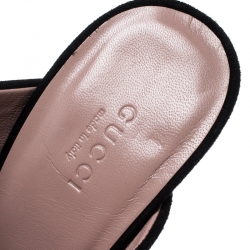 Pre Owned Gucci Black Suede Maxime Crystal Icon Bit Peep Toe Mules Size 38