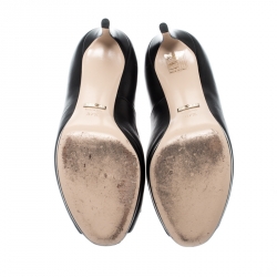 Pre Owned Gucci Black Leather New Hollywood Horsebit Peep Toe Pumps Size 37.5