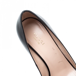 Pre Owned Gucci Black Leather New Hollywood Horsebit Peep Toe Pumps Size 37.5