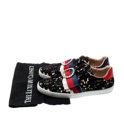 Gucci Black Lace/Satin Ace Web Crystal Embellished Sneakers Size 38.5