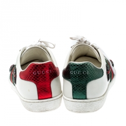 Pre Owned Gucci White Leather Ace Embroidered Arrow Appliqué Low Top Sneakers Size 38