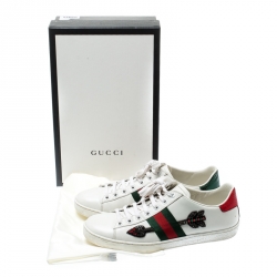 Pre Owned Gucci White Leather Ace Embroidered Arrow Appliqué Low Top Sneakers Size 38