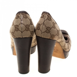 Pre Owned Gucci Beige GG Canvas Hysteria Logo Platform Block Heel Pumps Size 38