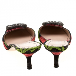 مملوكة مسبقًا Gucci Black Floral Brocade Fabric Dionysus Square Toe Slip On Mules Size 37.5