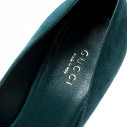 Pre Owned Gucci Deep Green Suede Double Bow Peep Toe Platform Pumps Size 37