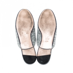 Pre Owned Gucci Silver Glitter Leather Princetown Flat Slide Loafers Size 40.5