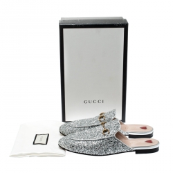 Pre Owned Gucci Silver Glitter Leather Princetown Flat Slide Loafers Size 40.5