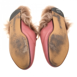 Pre Owned Gucci Pink Leather And Fur Lined Princetown Flat Mule Loafers Size 41