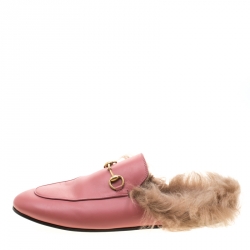 Pre Owned Gucci Pink Leather And Fur Lined Princetown Flat Mule Loafers Size 41