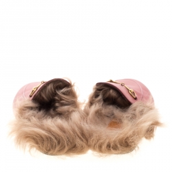 Pre Owned Gucci Pink Leather And Fur Lined Princetown Flat Mule Loafers Size 41