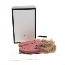 Pre Owned Gucci Pink Leather And Fur Lined Princetown Flat Mule Loafers Size 41