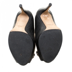 Pre Owned Gucci Black Guccissima Leather New Hollywood Horsebit Peep Toe Pumps Size 37