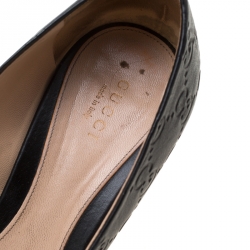 Pre Owned Gucci Black Guccissima Leather New Hollywood Horsebit Peep Toe Pumps Size 37