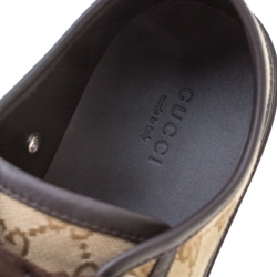 Gucci Brown Leather And Monogram Canvas Lace Up Sneakers Size 37