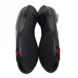 Pre Owned Gucci Black Guccissima Leather Web detail Ballet Flat Size 37