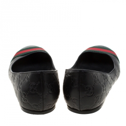 Pre Owned Gucci Black Guccissima Leather Web detail Ballet Flat Size 37