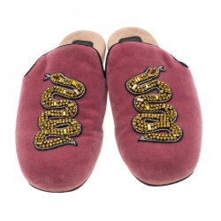 Pre Owned حذاء مولز غوتشي قطيفة مزخرف ثعبان أصفر/ وردي مقاس 35.5