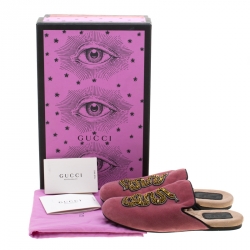 Pre Owned حذاء مولز غوتشي قطيفة مزخرف ثعبان أصفر/ وردي مقاس 35.5